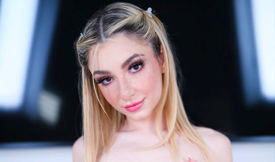 Cute blonde cool sucks cock at a porn casting...